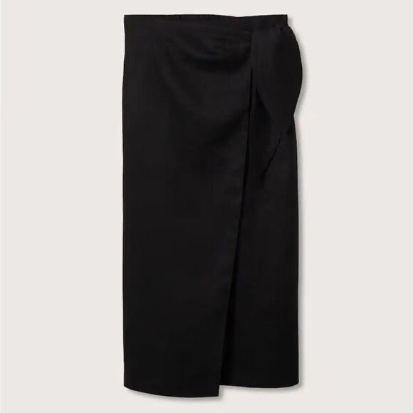 Mango 100% Linen Pareo Wrap Skirt Black - Picture 4 of 13